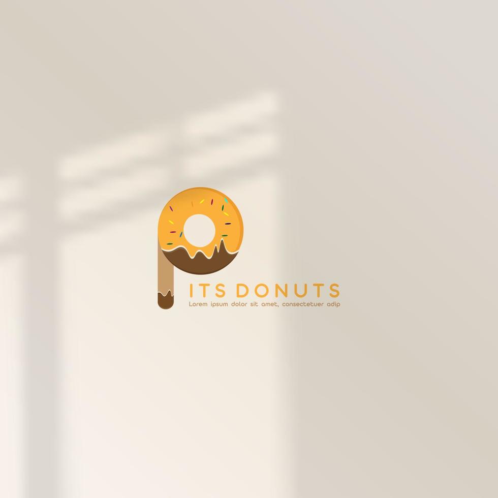 logotipo icono diseño letra p dulce donut simple marrón naranja color para panadería donut eps 10 vector