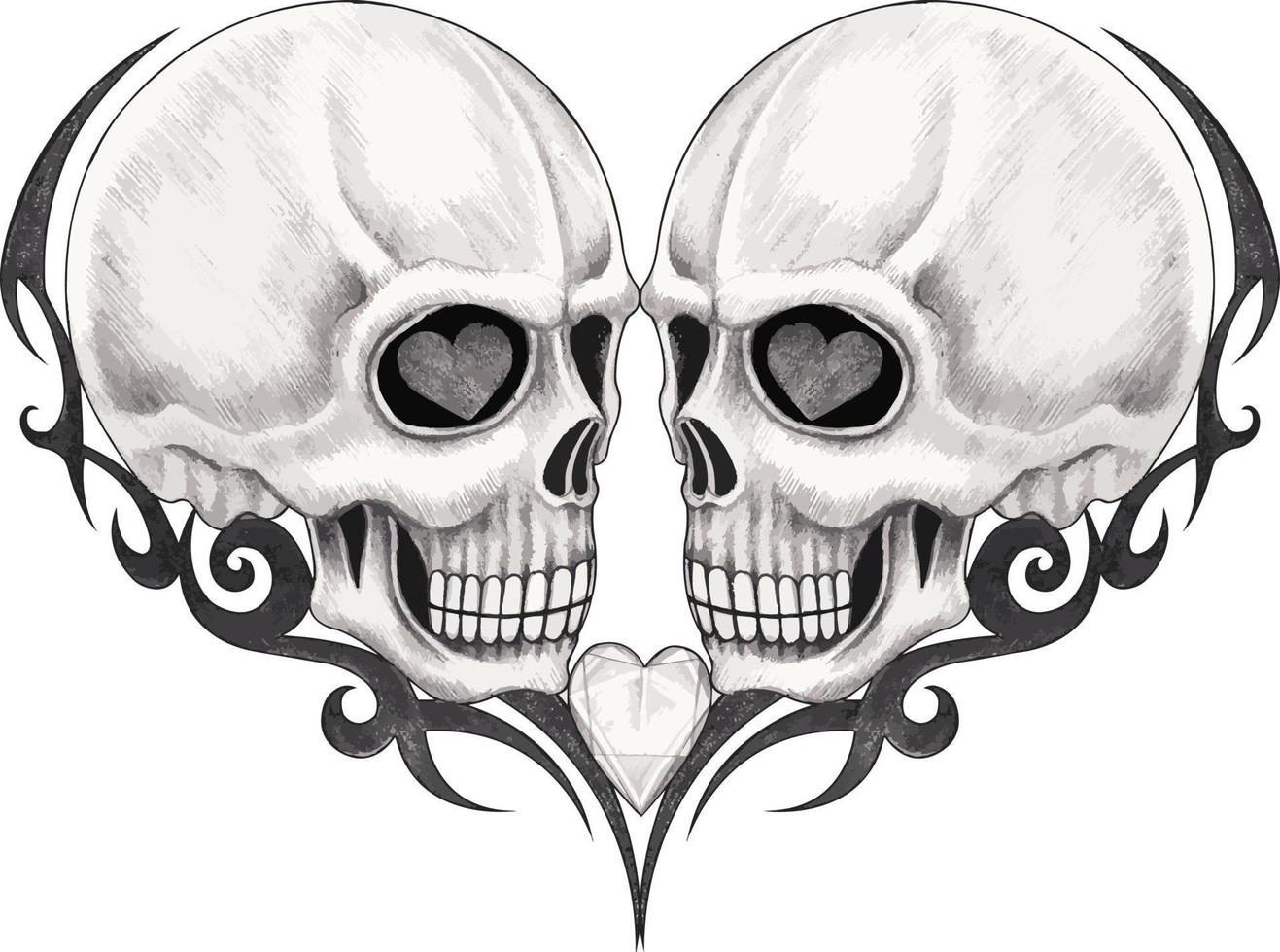 Art skull tattoo. Hand drawing and make graphic vector. vector