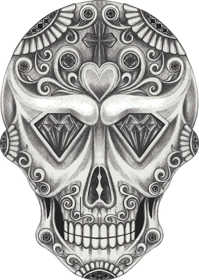 Art Skull day of the dead. Hand drawing and make graphic vector. vector