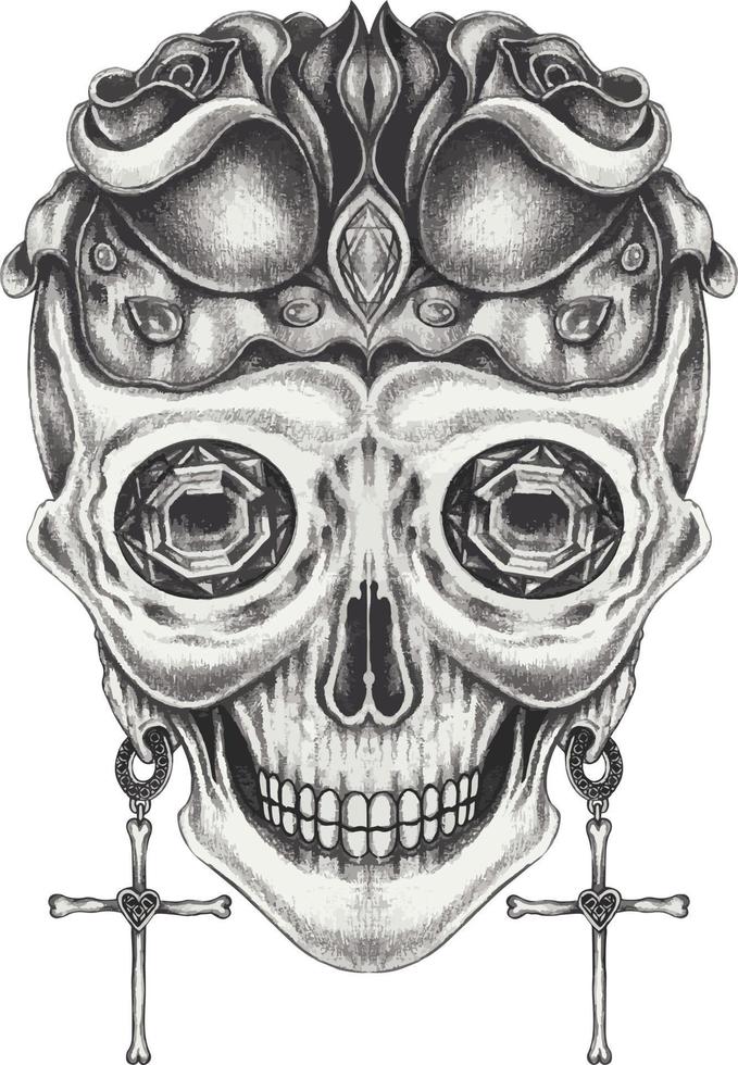 Art fancy skull day of the dead. Hand drawing and make graphic vector. vector
