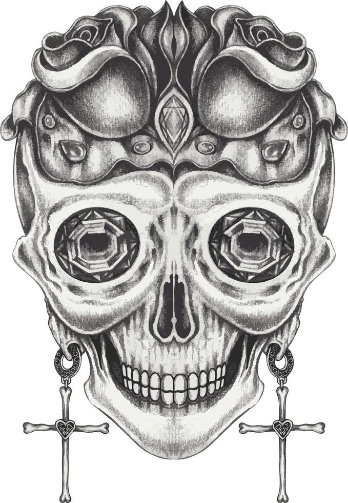 art fancy calavera dia de muertos. dibujo a mano y hacer vector gráfico.