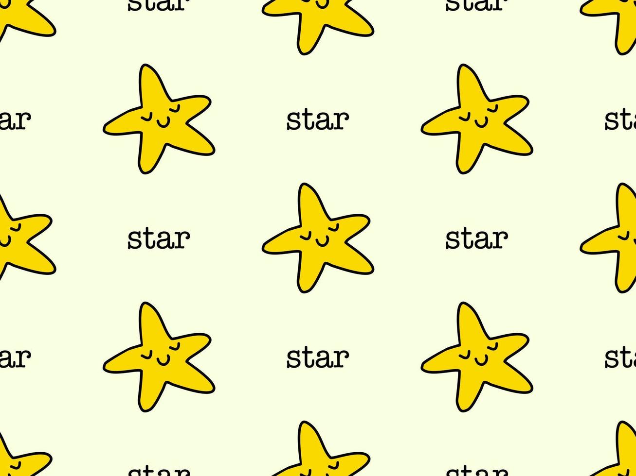 Star cartoon character seamless pattern on yellow background vector
