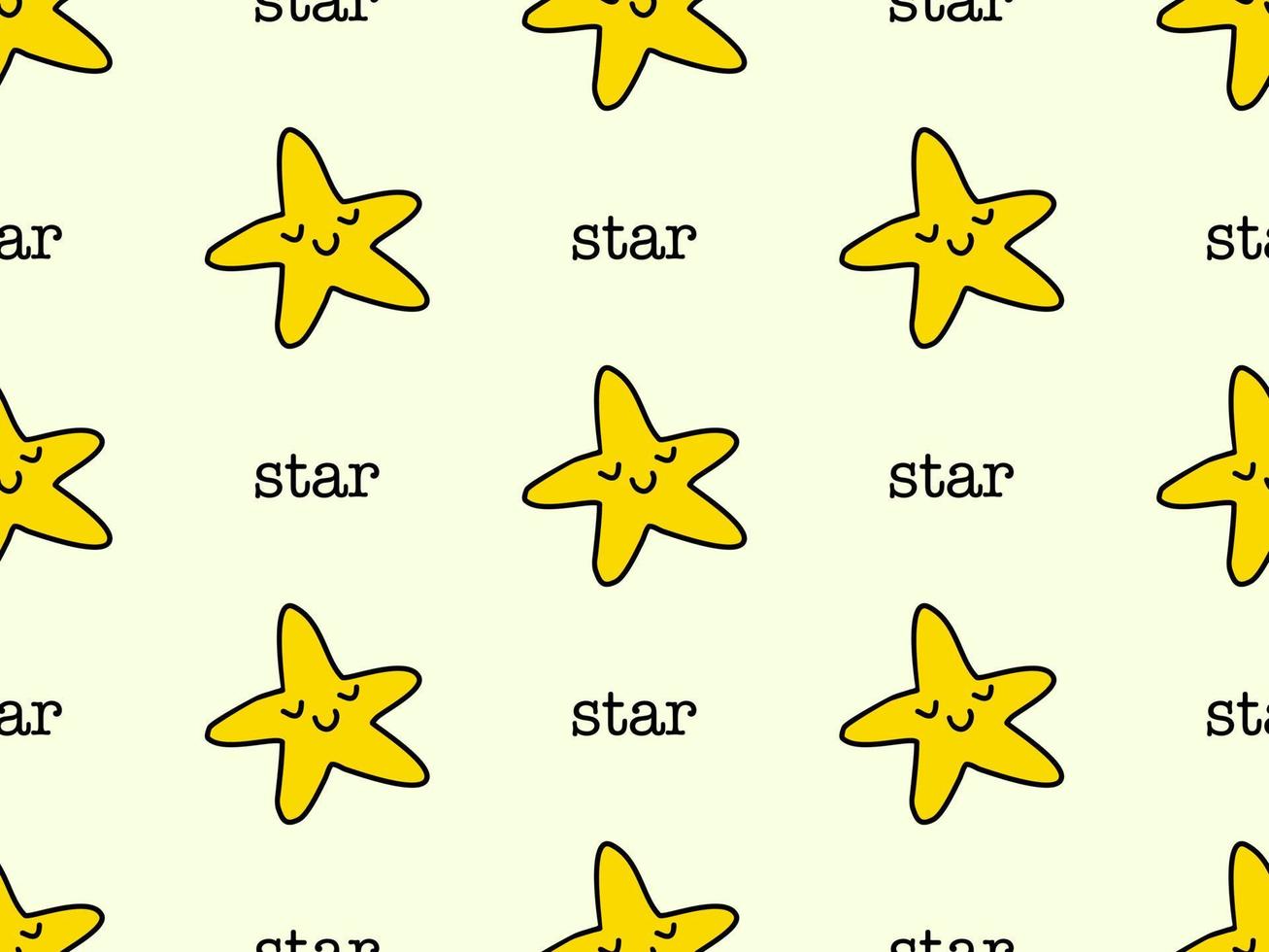 Star cartoon character seamless pattern on yellow background vector