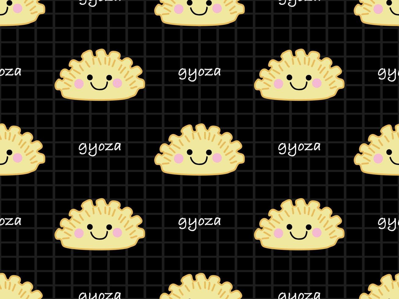 Gyoza cartoon character seamless pattern on black background vector
