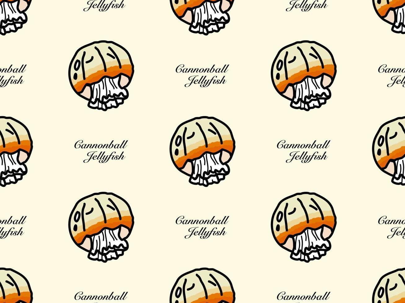 Cannonball medusas personaje de dibujos animados de patrones sin fisuras sobre fondo naranja vector