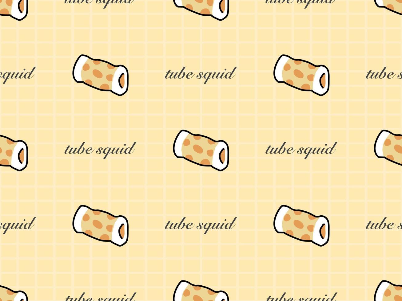 Tube squid cartoon character seamless pattern on yellow background vector