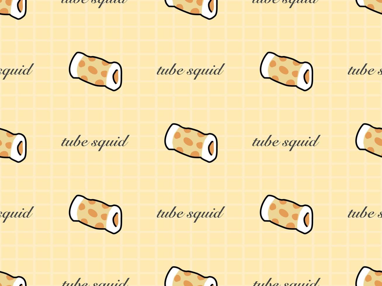 Tube squid cartoon character seamless pattern on yellow background vector