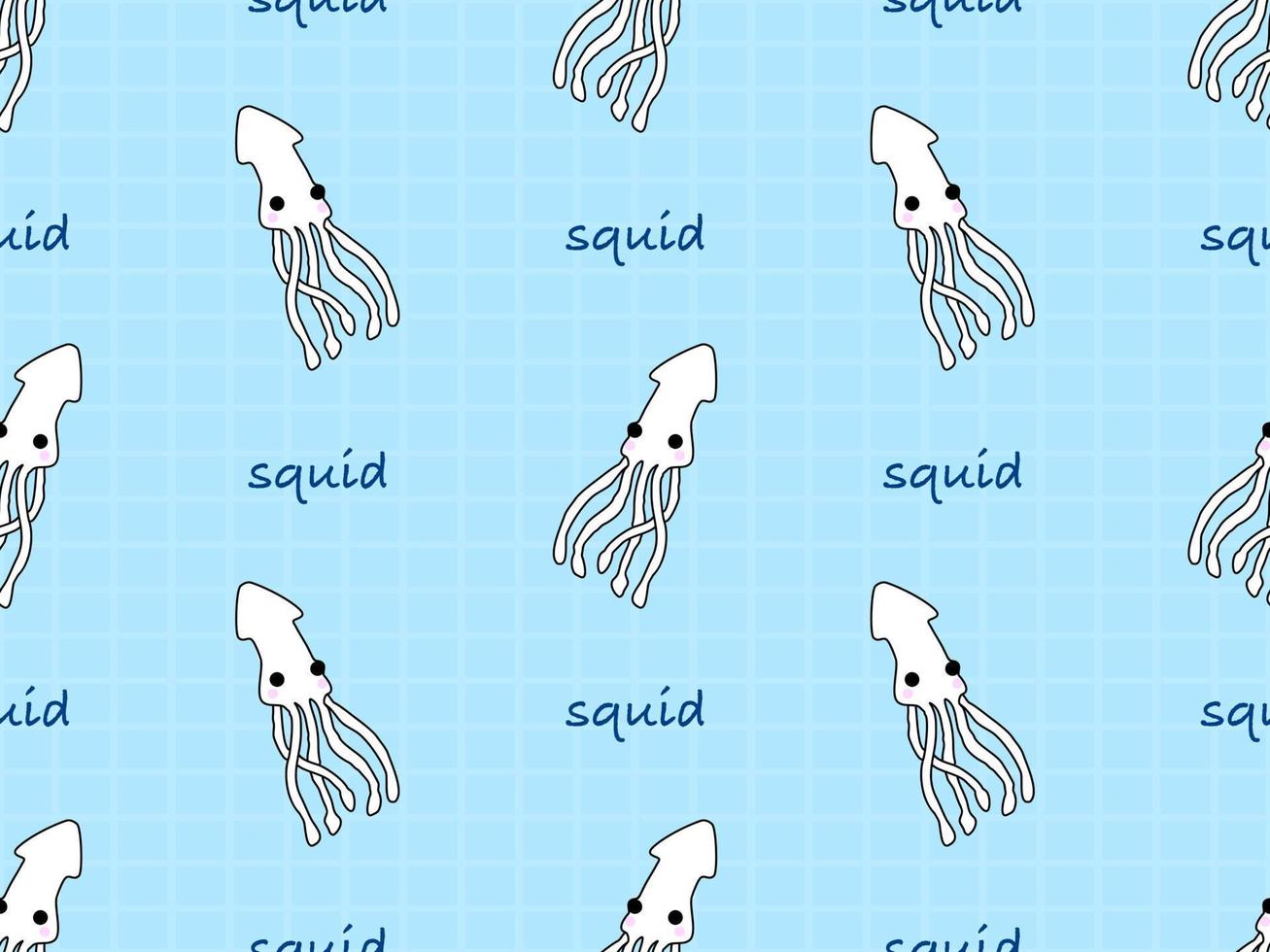 Squid cartoon character seamless pattern on blue background vector