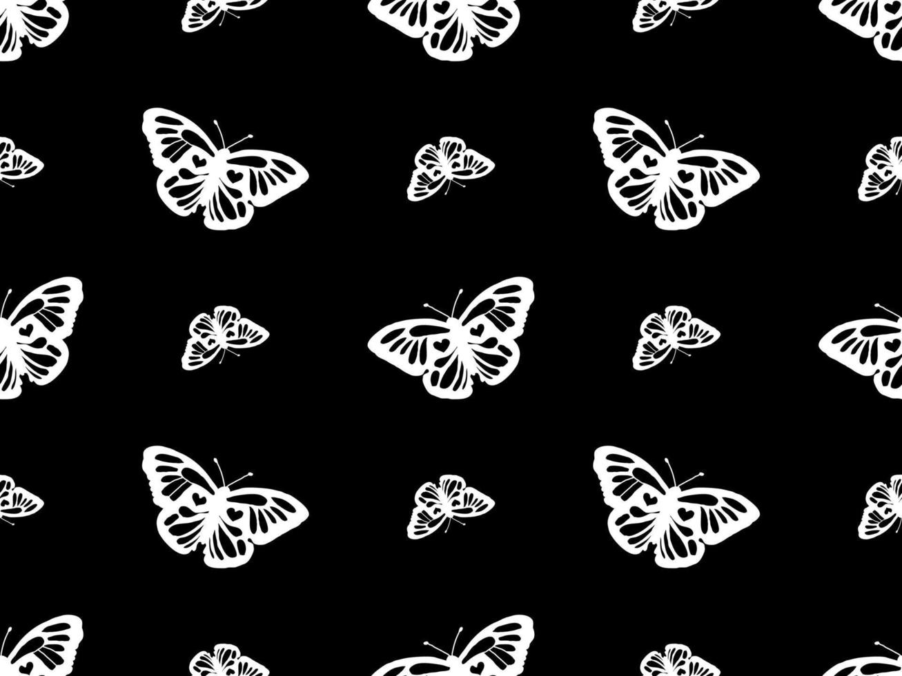 Butterfly cartoon character seamless pattern on black background vector