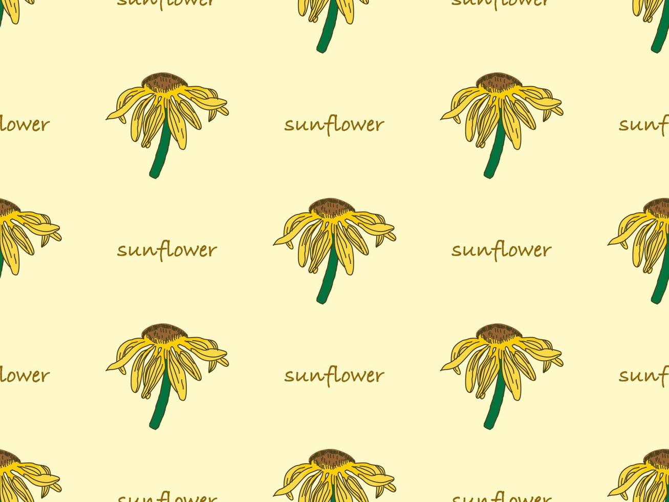 Sunflower cartoon character seamless pattern on yellow background vector