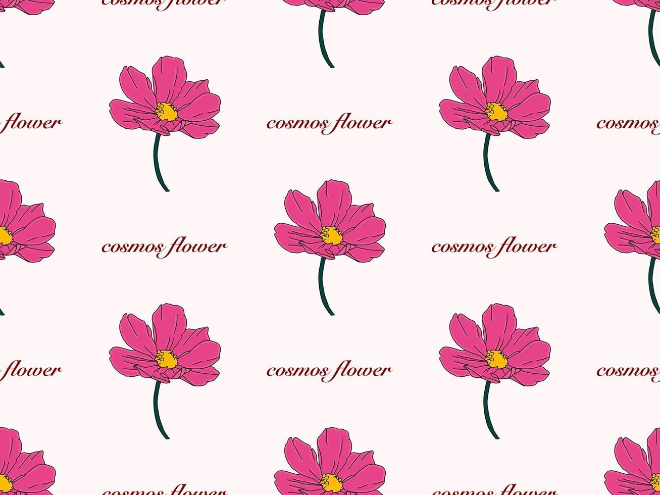 cosmos, flor, caricatura, carácter, seamless, patrón, en, rosa, plano de fondo vector