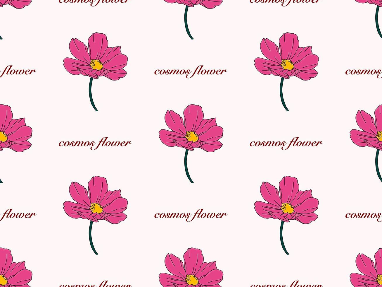 Cosmos flower cartoon character seamless pattern on pink background vector