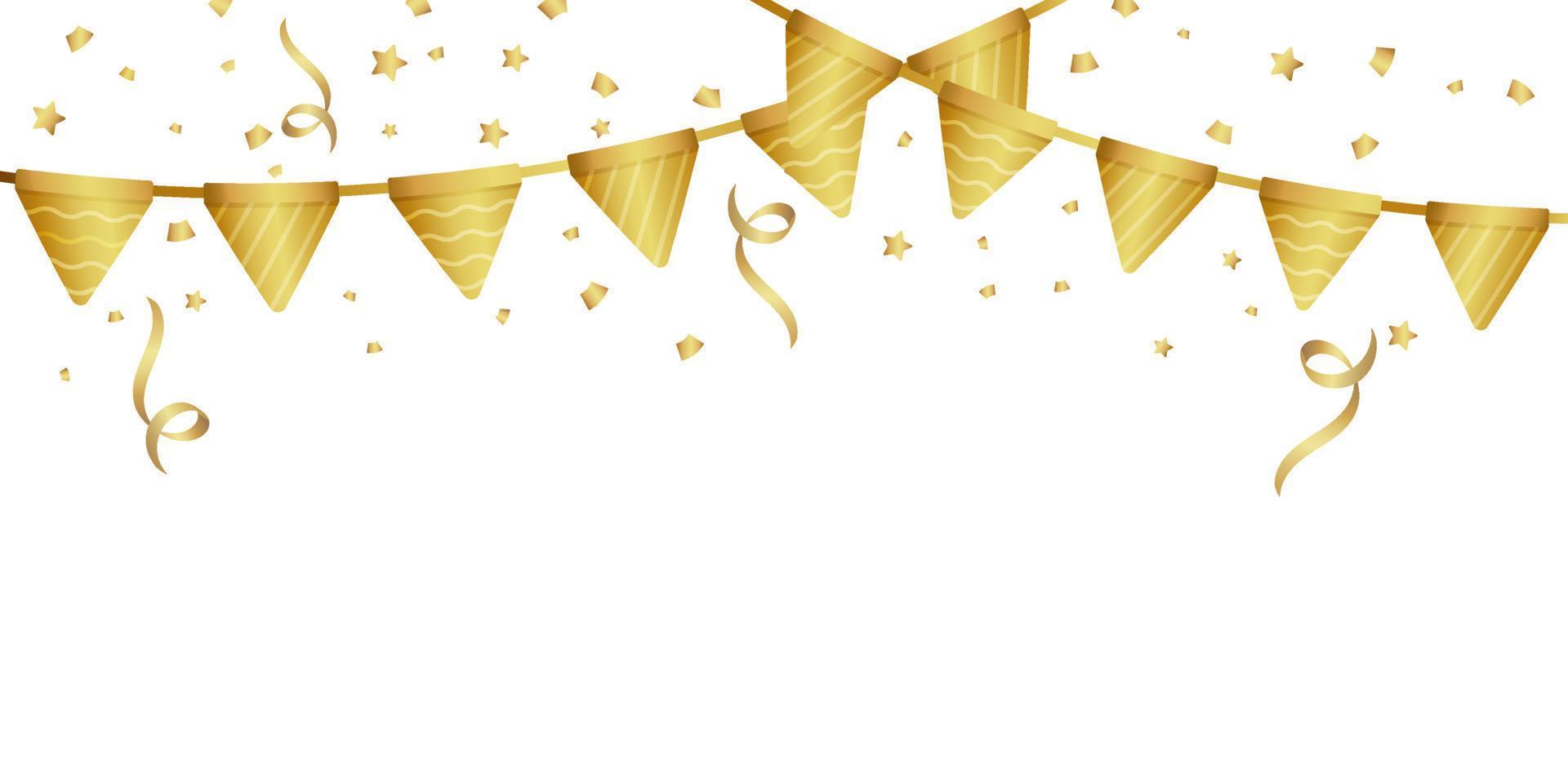 Party celebration background with gold confetti and flags vector