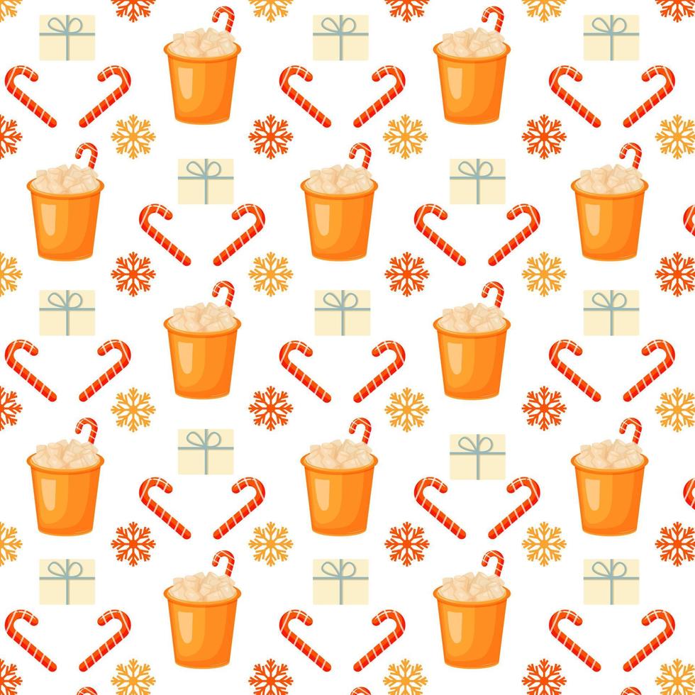 Seamless pattern witn christmas and new year elemets. Pattern with cocoa, snowflake and candy vector