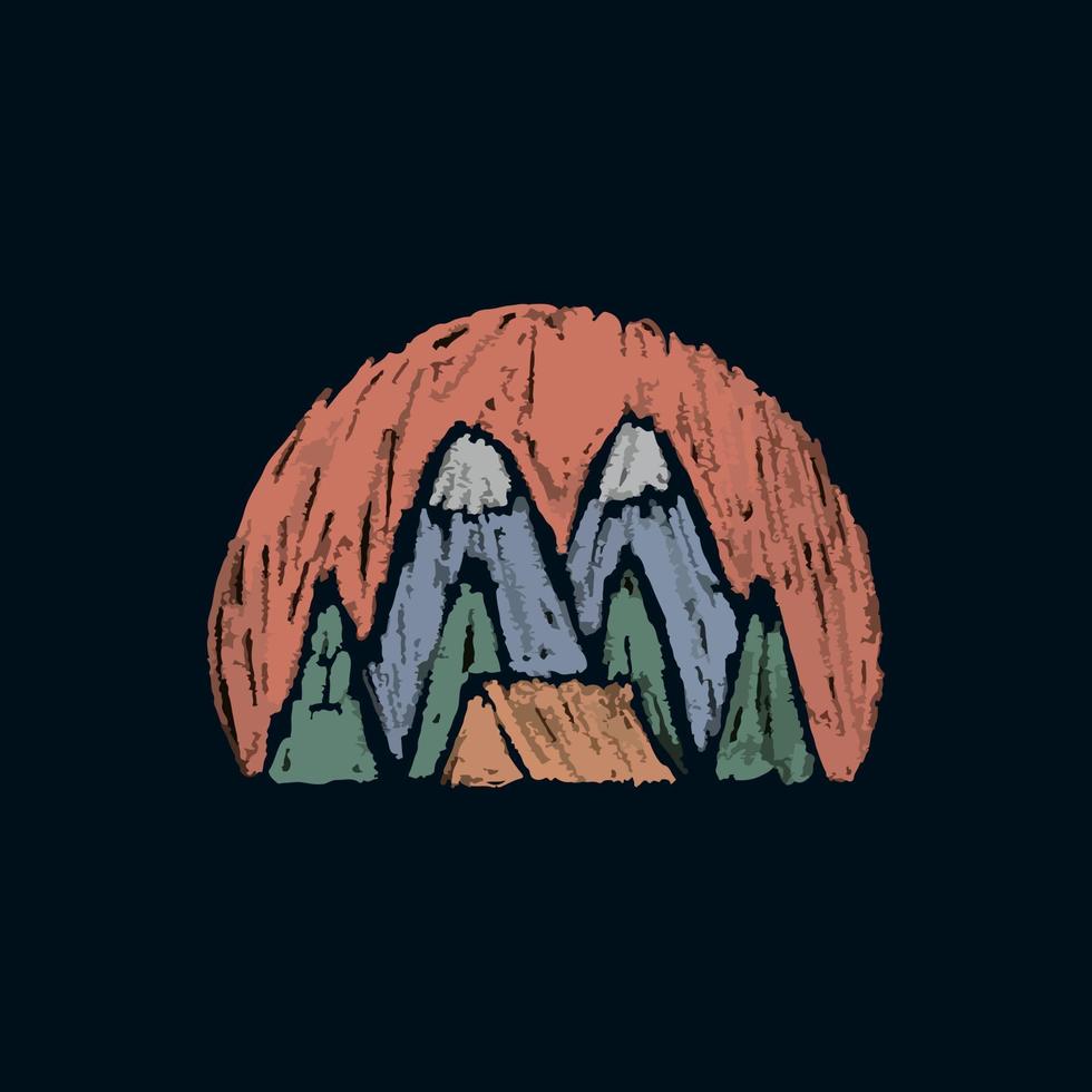 diseño abstracto de campamento naturaleza montaña con pincel de tiza vector