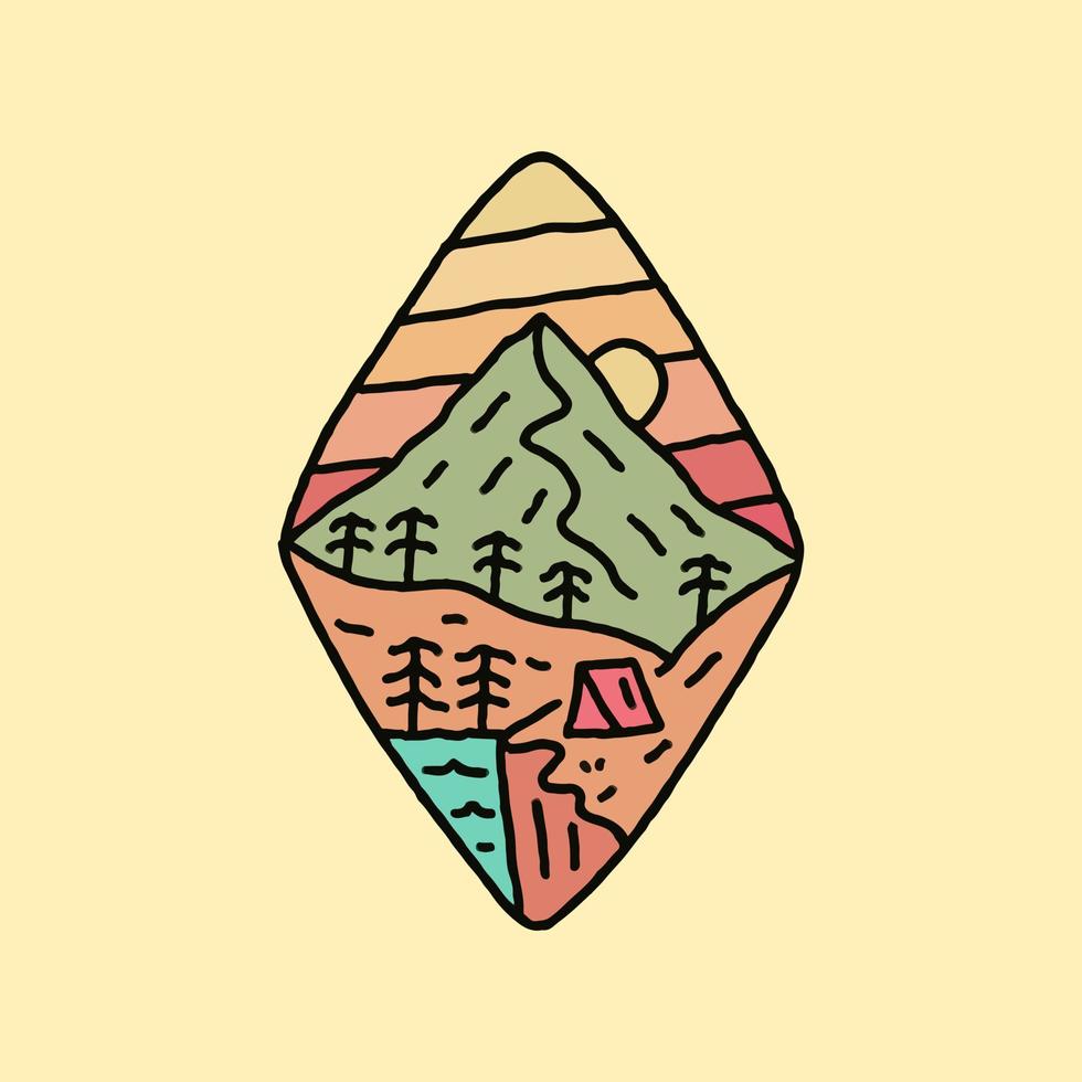 The camp on cliff mountains nature wildlife design for badge, sticker, t shirt design vector