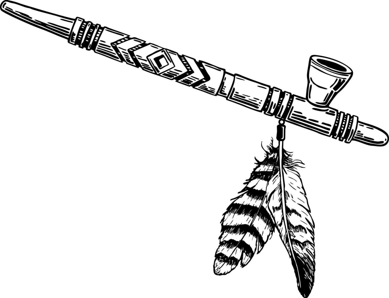 Pipe of peace drawing. Ceremonial Native American pipe Vector illustration of calumet, traditional, ceremonial and ethical american symbol. Hand drawn sketch