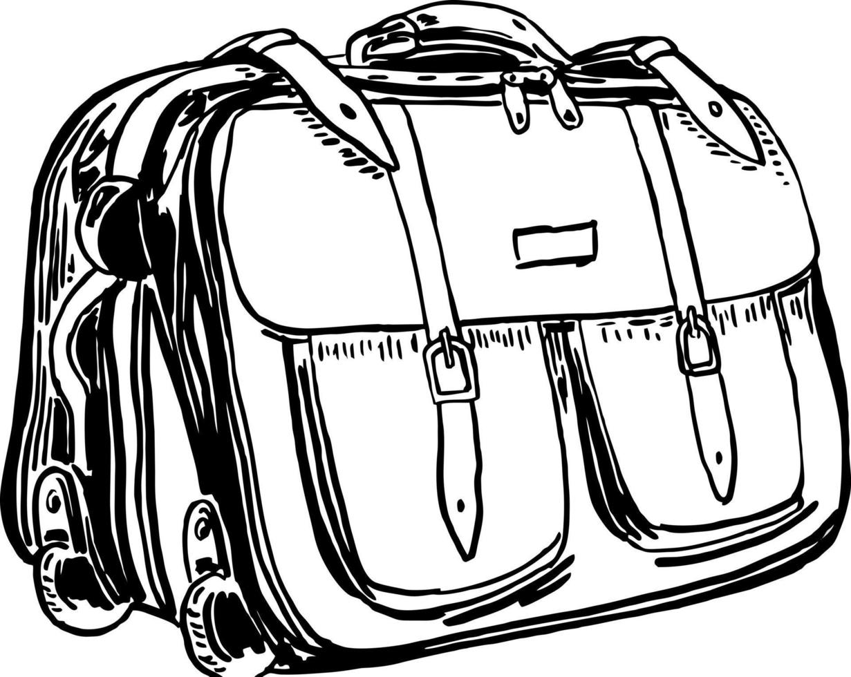 Suitcase hand drawn sketch. Suit case holdall carryall sac. Freehand outline black ink hand drawn logo emblem sketchy in retro art vector