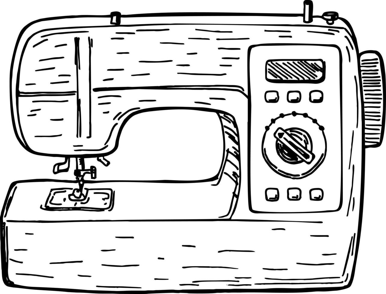 Hand drawn sketch Sewing machine modern. Side view. For your design vector