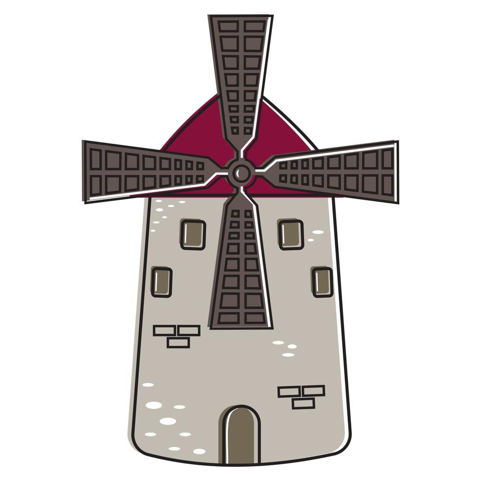 Windmill in cartoon style, vector isolated illustration on a white background.