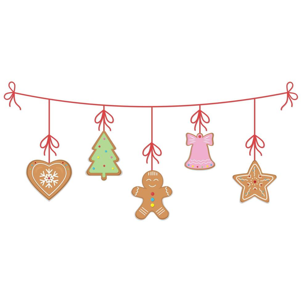 Christmas garland of ginger cookies, color vector illustration in cartoon style