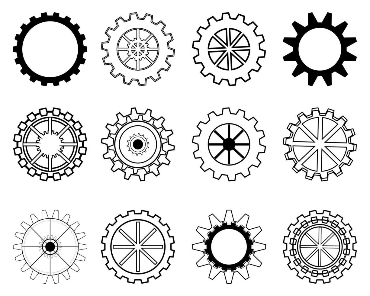 Collection of gear wheel part mechanical working factory icon element decoration abstract background vector illustration