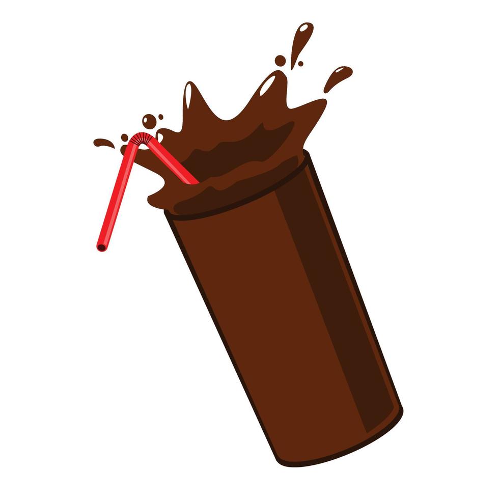 chocolate drink glass splash with straw illustration vector design