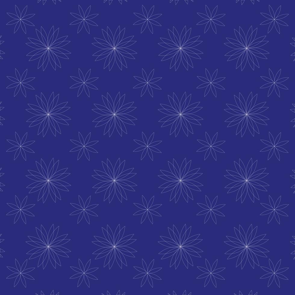 flowers in line style on blue background pattern vector illustration