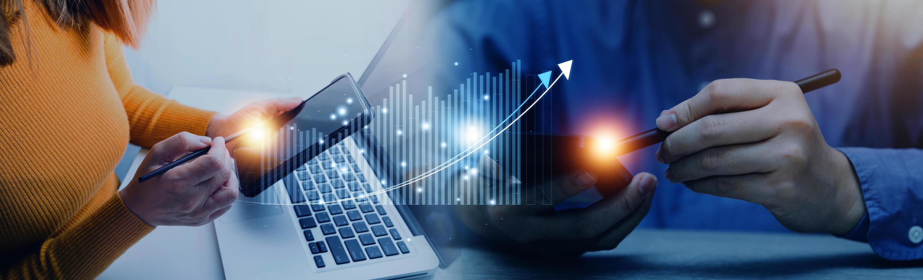 business finance technology and investment concept. Stock Market Investments Funds and Digital Assets. businessman analyzing forex trading graph financial data. Business finance background. photo