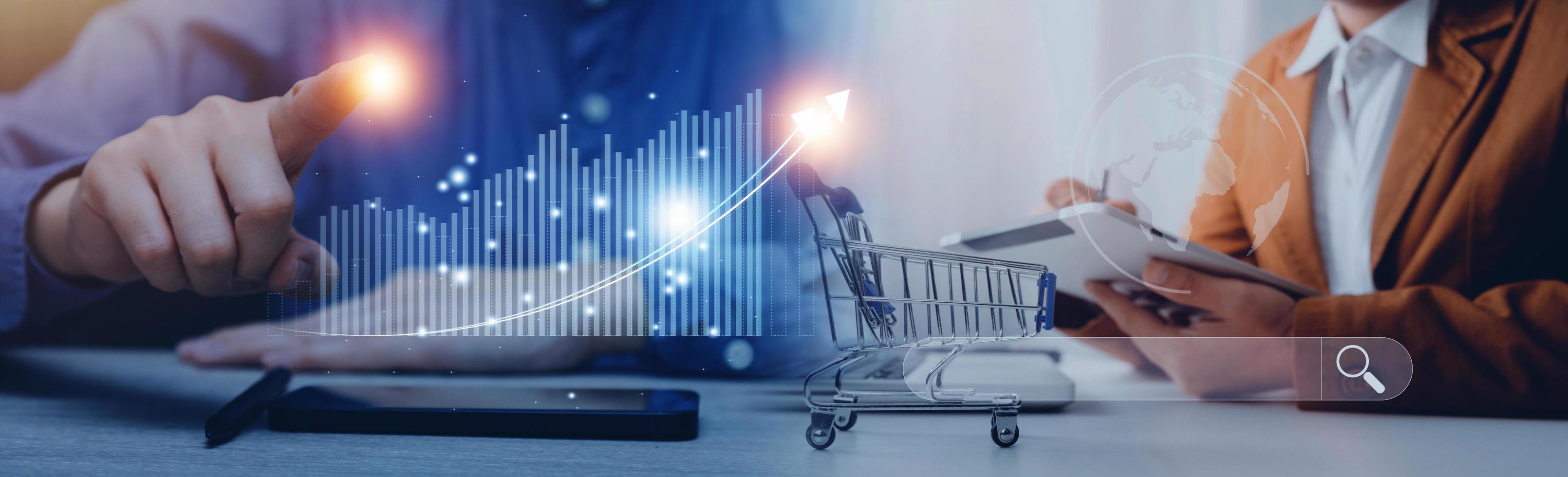 business finance technology and investment concept. Stock Market Investments Funds and Digital Assets. businessman analyzing forex trading graph financial data. Business finance background. photo
