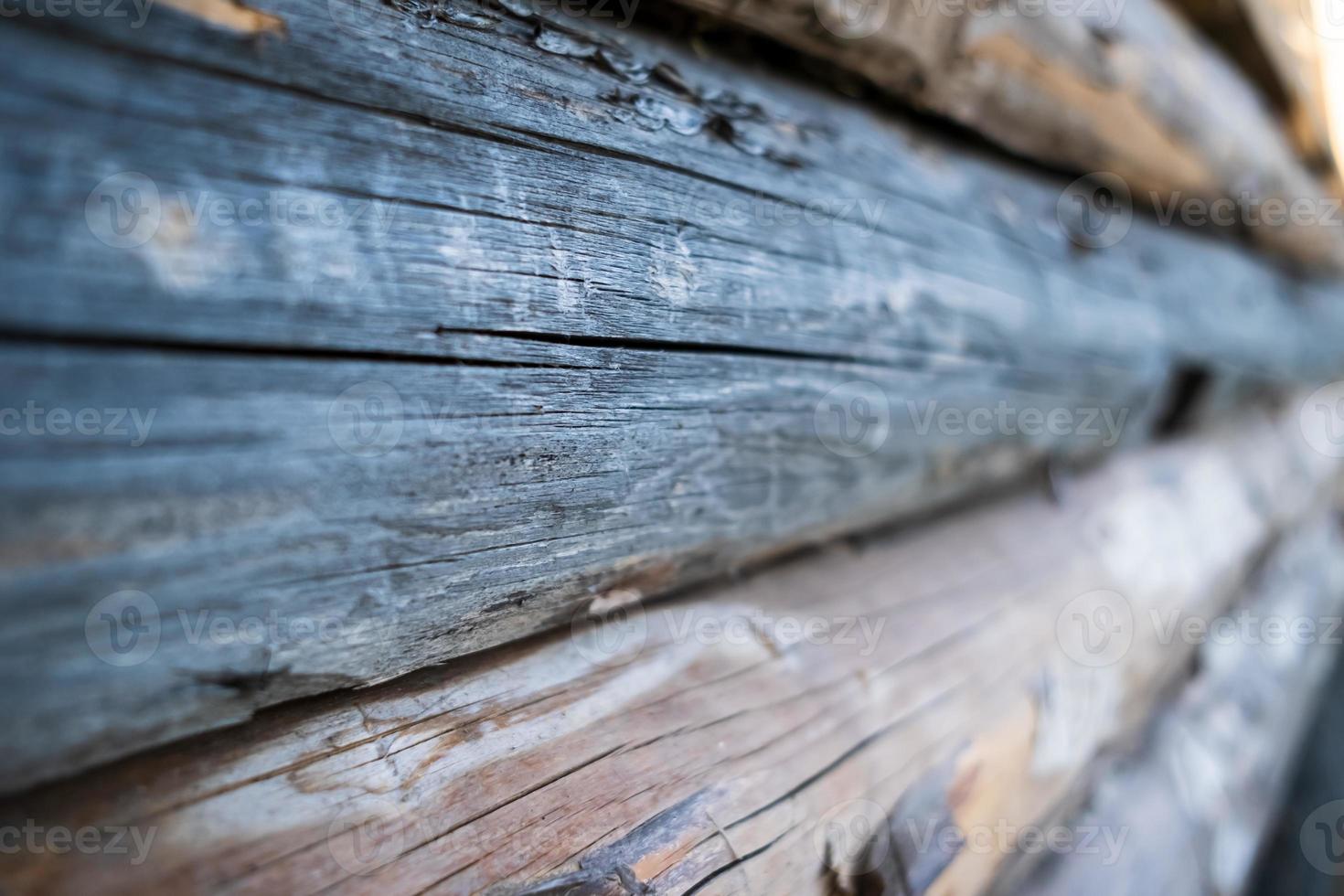 Wall of an old wooden log house. photo