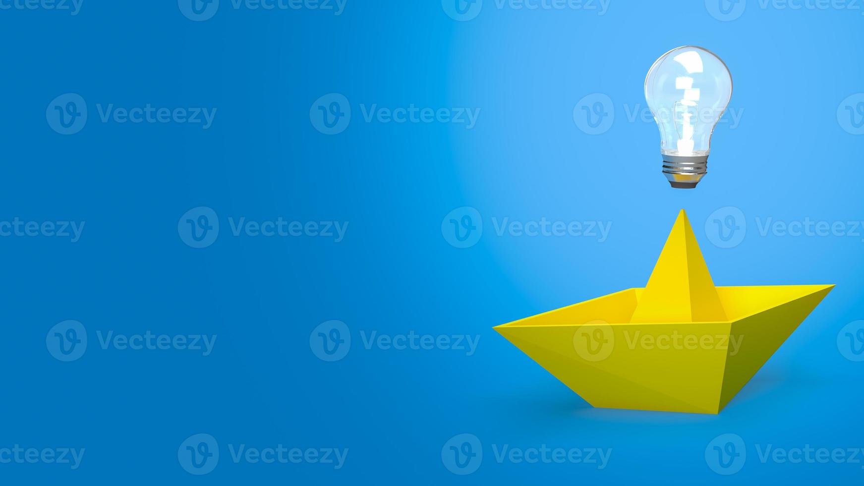 The creative thinking, yellow boat and light bulb for idea concept 3d rendering photo