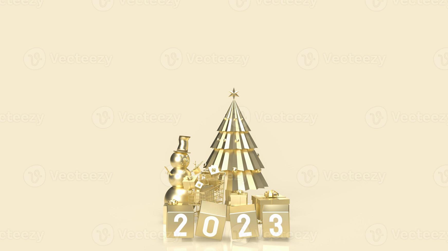 The 2023 gold cube and Christmas  tree for advertising concept 3d rendering photo