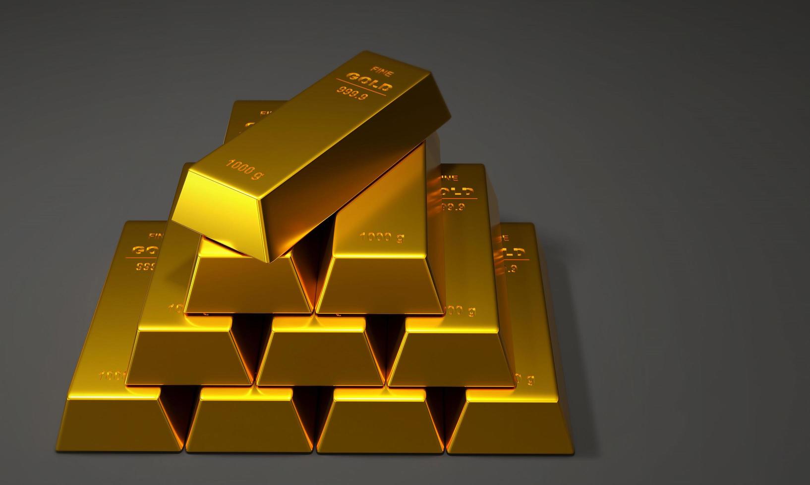 Gold Bullion, Fine Gold bars, gold treasury. Concept of banking, business, investment and exchange rates, Gold market. 3D render illustration photo