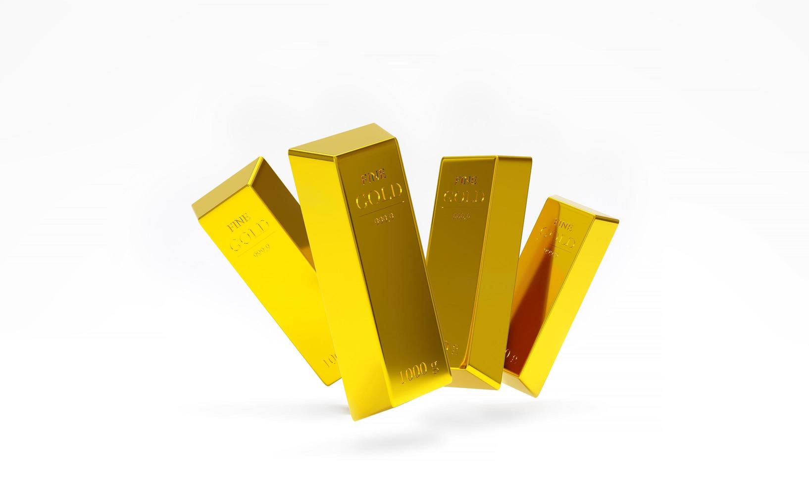 Gold Bullion, Fine Gold bars, gold treasury. Concept of banking, business, investment and exchange rates, Gold market. 3D render illustration photo