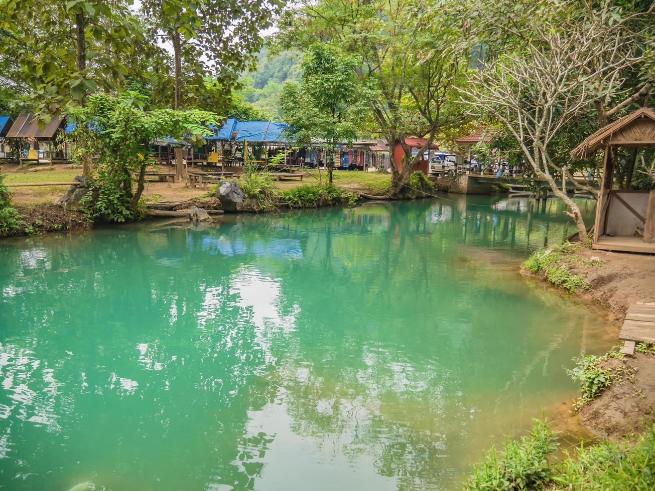 Vangvieng.lao-10 Dec 2017.Beautiful nature and clear water of Blue lagoon at pukham cave vangvieng city Lao.Vangvieng City The famous holiday destination town in Lao. photo