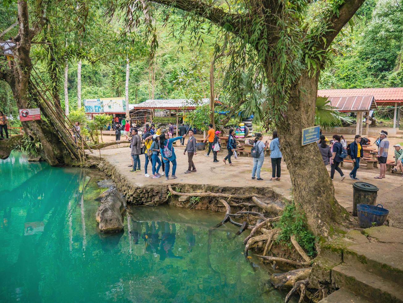 Vangvieng.lao-10 Dec 2017.Beautiful nature and clear water of Blue lagoon at pukham cave vangvieng city Lao.Vangvieng City The famous holiday destination town in Lao. photo