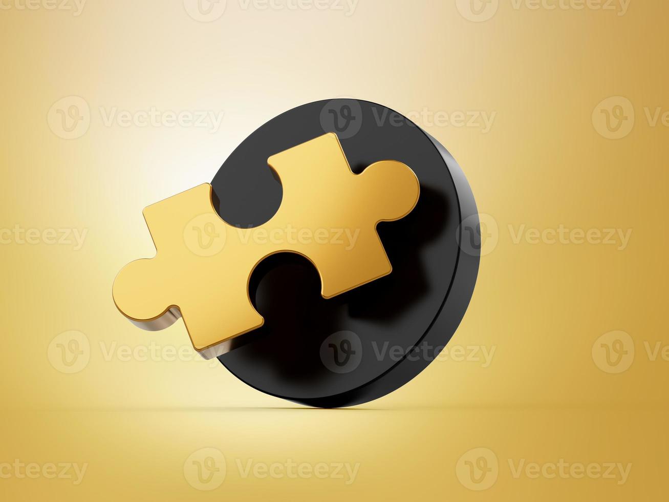 Gold Jigsaw, puzzle icon dispatching from black icon 3d illustration photo