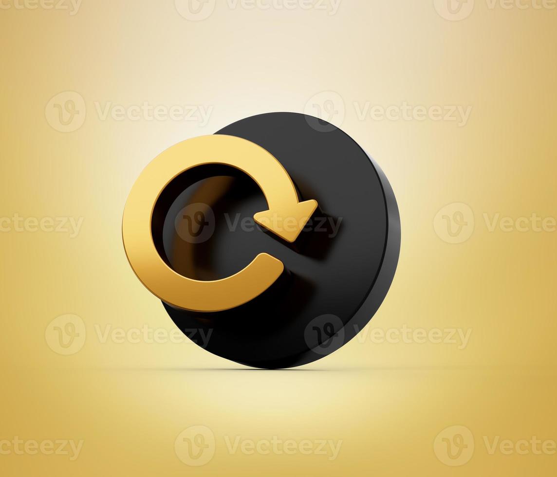 Gold Refresh, reload, rotate icon dispatching from black icon 3d illustration photo