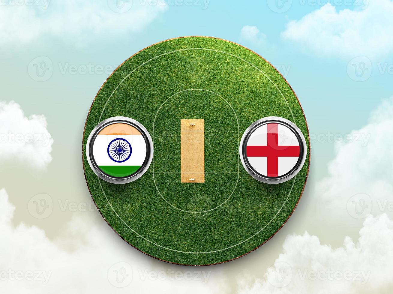 India vs England cricket flag with Button Badge on stadium 3d illustration photo