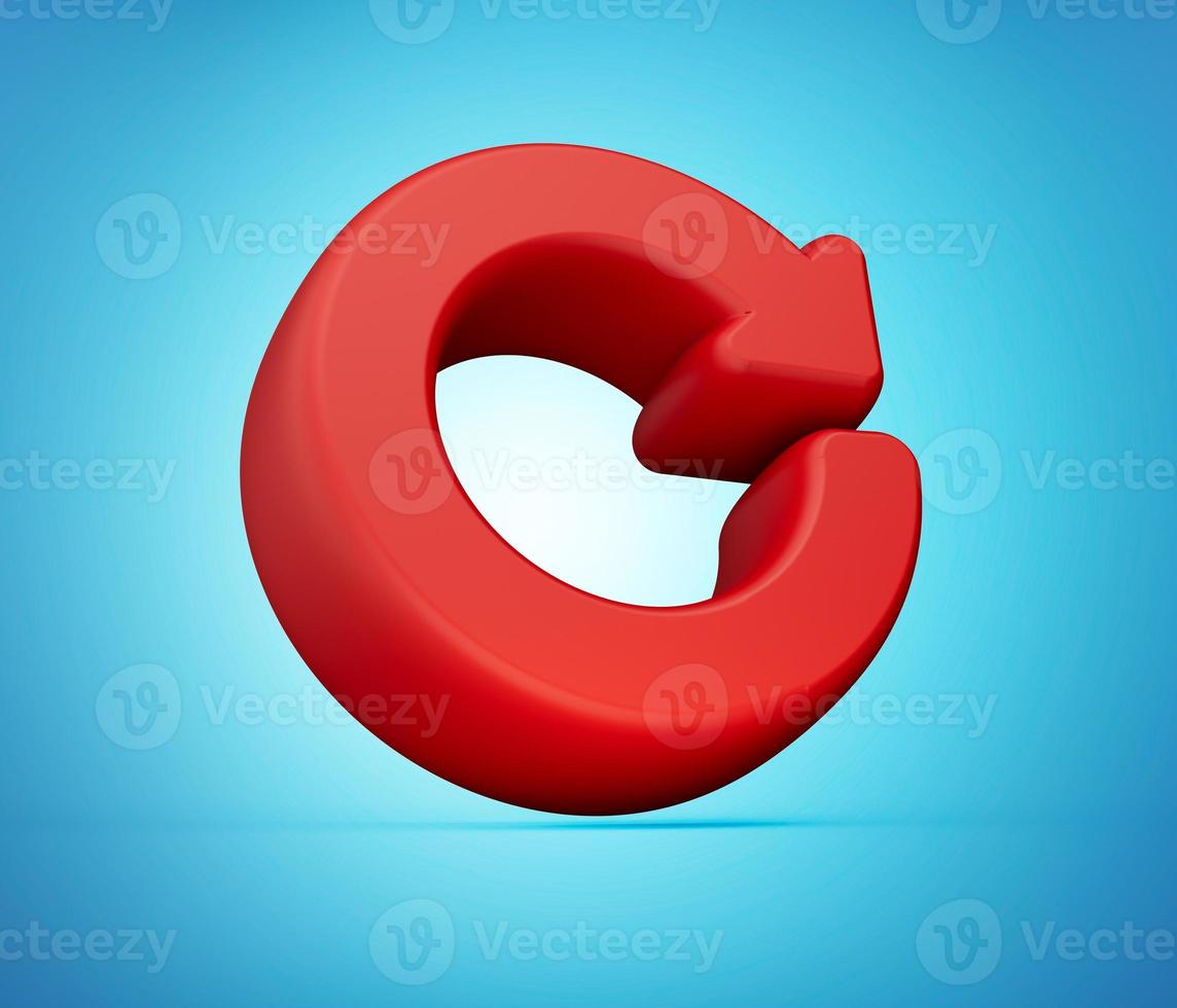 Minimal Red refresh symbol on White background. 3d illustration photo