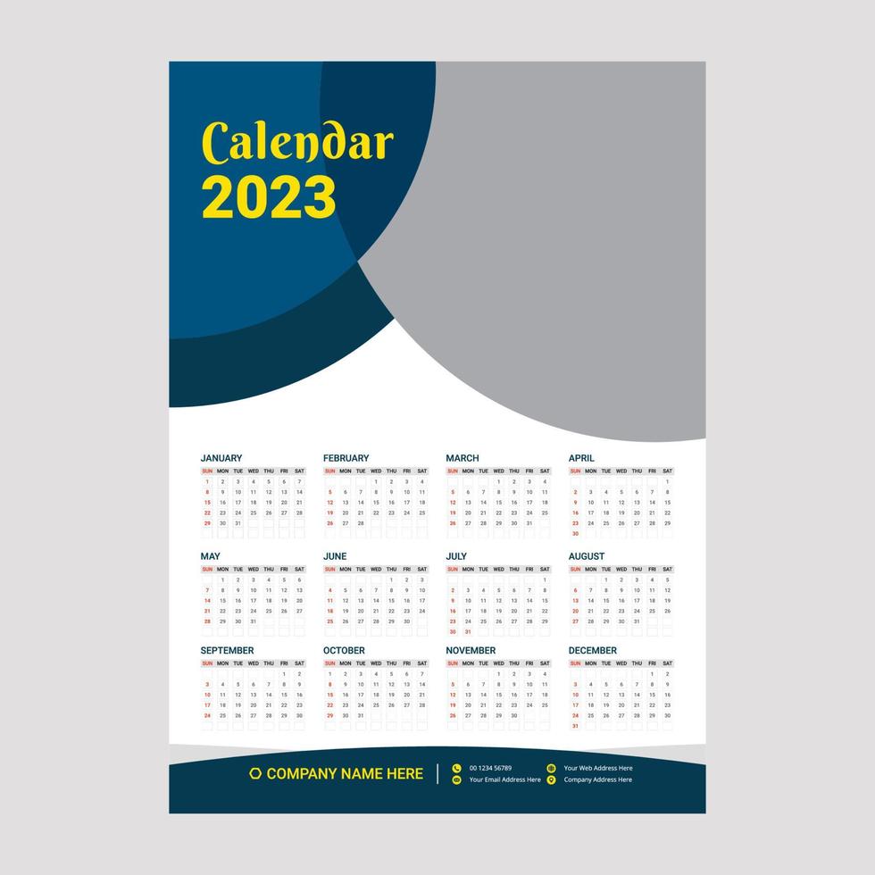 Wall calendar template design, 1 page wall calendar 2023 vector