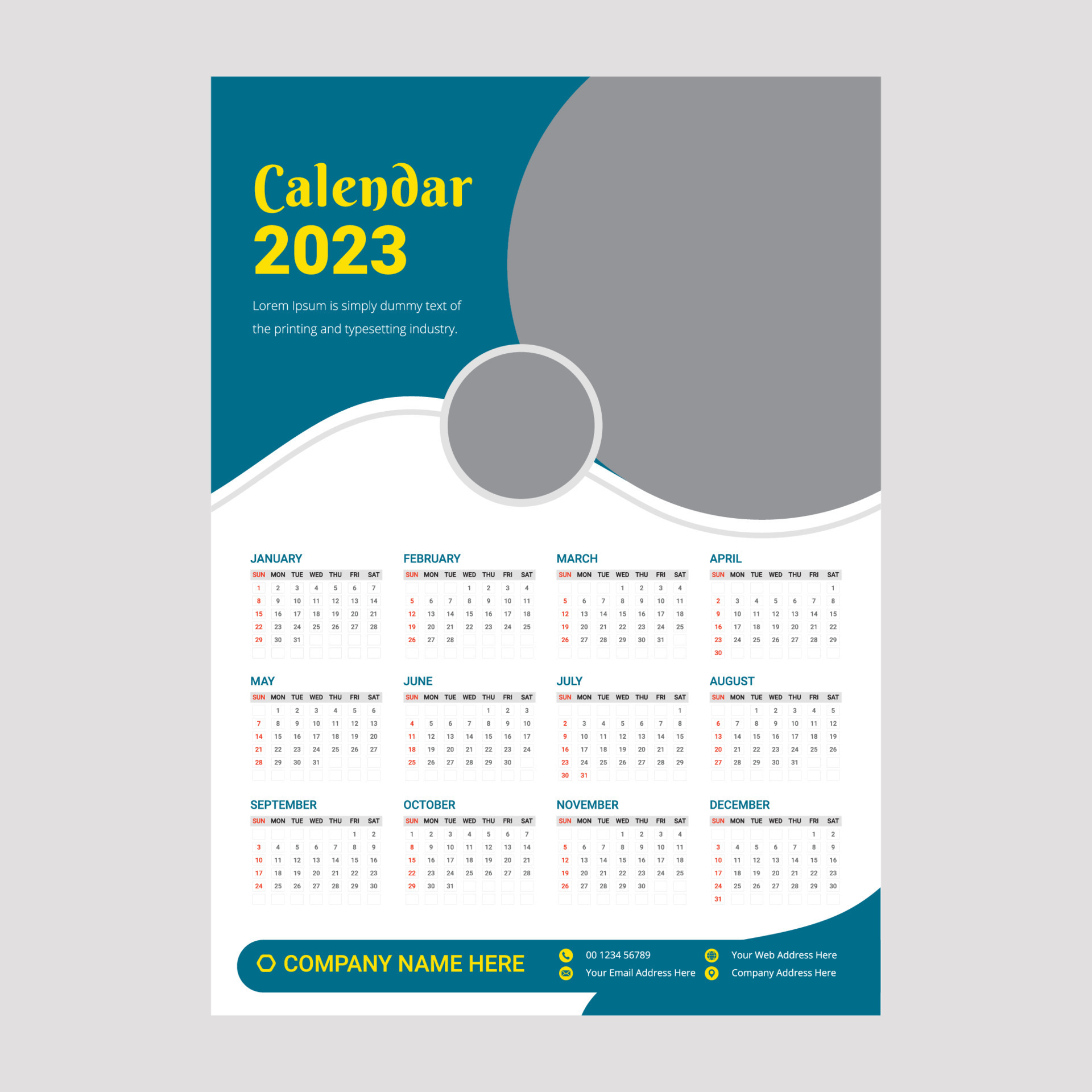 2023 wall calendar template, office calendar design 14001907 Vector Art