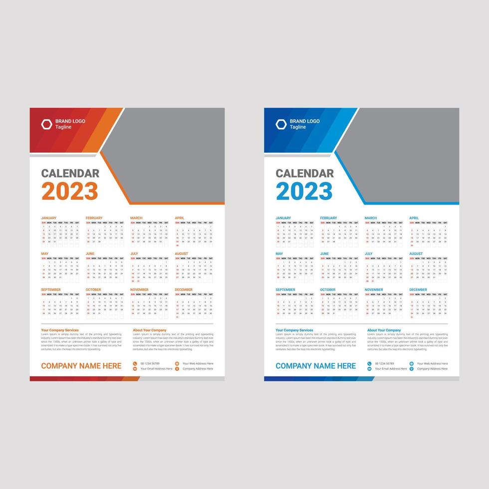 2023 wall calendar template, office calendar design vector