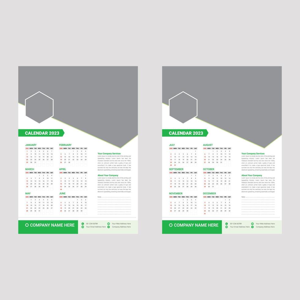 2023 wall calendar template, office calendar design vector
