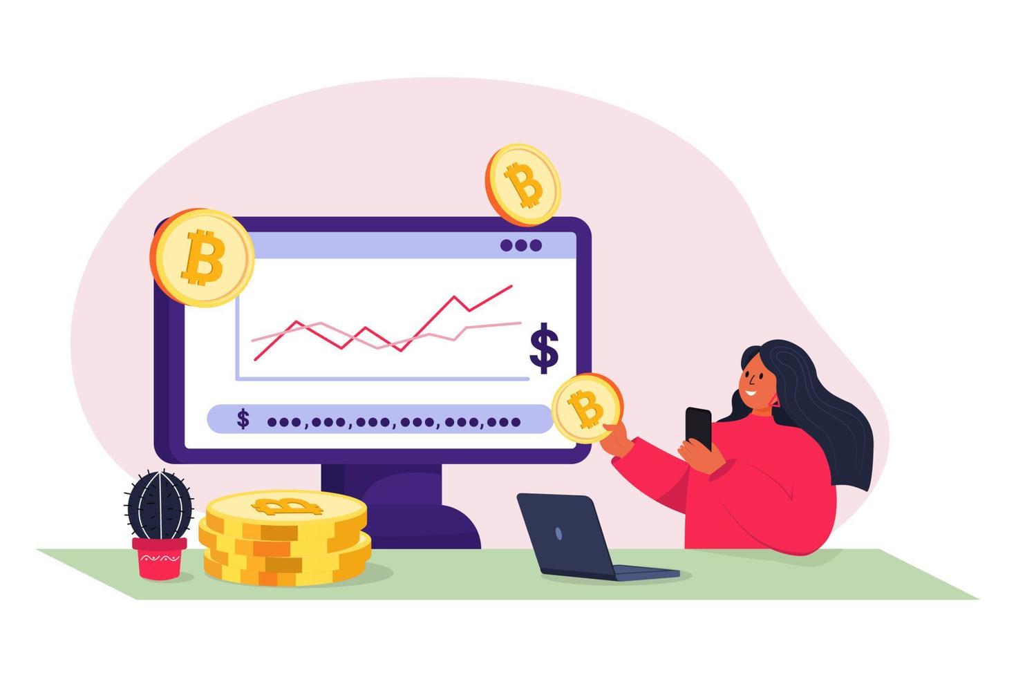 Vector Cryptocurrency, Earnings on Internet. Flat style colorful Cartoon illustration