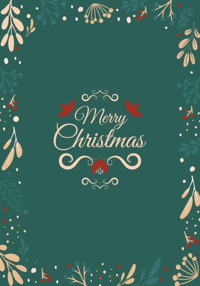 Holiday card with Christmas tree, floral frames and backgrounds. Modern universal artistic templates. Vector illustration. Happy new year