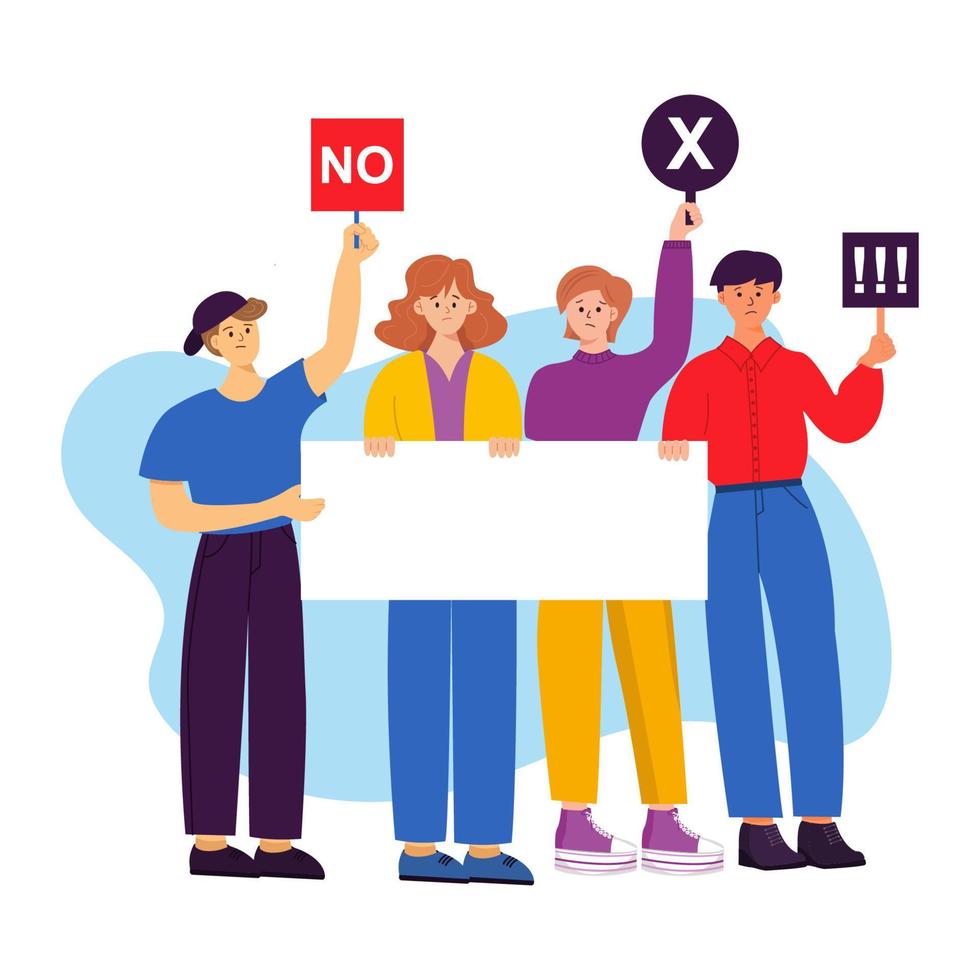 protesting crowd holding banners. flat illustration vector