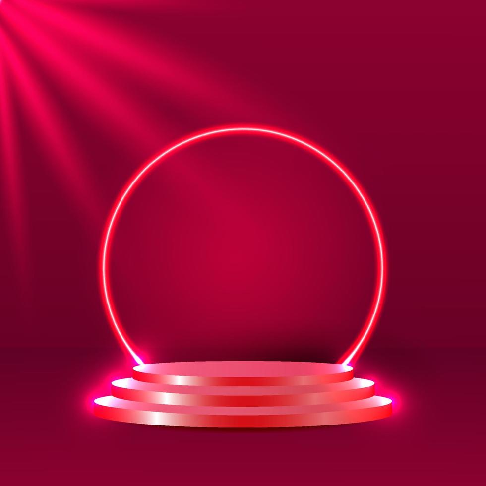 podio de escenario rojo con iluminación, escena de podio de escenario para la ceremonia de entrega de premios. ilustración vectorial vector