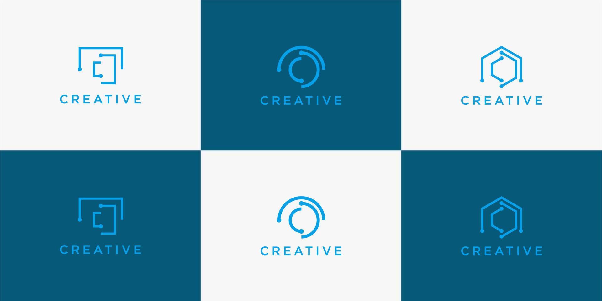 set of creative letter c circle with tech icon logo template vector